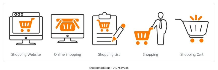 A set of 5 Shopping icons as shopping website, online shopping, shopping list