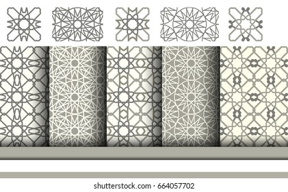 SET of 5 silver/grey & white patterns/  Geometric. Modern.