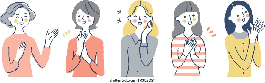 Conjunto de 5 mujeres sonrientes