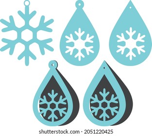 Set of 5 Snowflake Teardrop Earrings