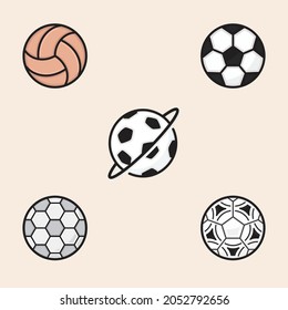 Set of 5 soccer - football filled icon balls. Designs ready to use in multiple places like websites and printables among others.