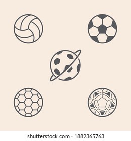 Set Of 5 Soccer - Football Icon Balls Ready To Use In Multiple Places Like Websites, Apps, Shops, Videos, Games, Sport Equipment, Marketing Badges And Educative Illustrations Among Others.