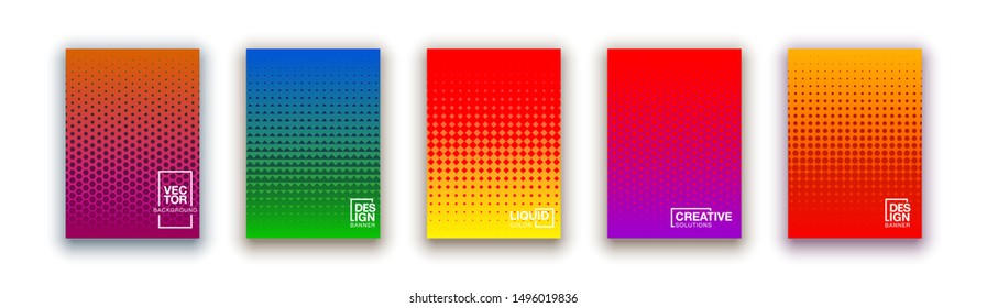 set of 5 Social media duotone gradient background. Social network stories soft colorful theme pack. Rainbow graphic display, wallpaper. vibrant mobile app design set Blending bright duo color template