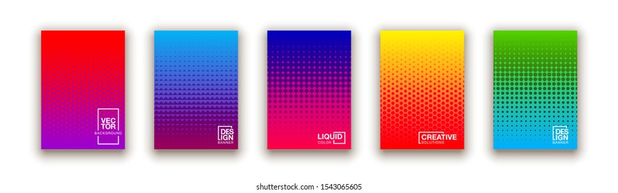 set of 5 Social media duotone gradient background. Social network stories soft colorful theme pack. Rainbow graphic display, wallpaper. vibrant mobile app design set Blending bright duo color template