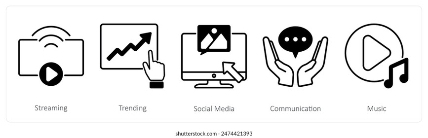 A set of 5 Social Media icons as streaming, trending, social media