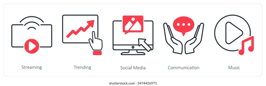 A set of 5 Social Media icons as streaming, trending, social media