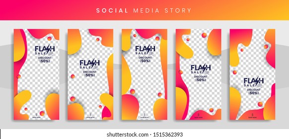 Set 5 of Social Media Instagram Networks Stories Sale Banner Background, Mobile App, Poster, Flyer, Coupon, Gift Card, Smartphone Template Story,Liquid Abstract Modern. editable template eps 10 vector