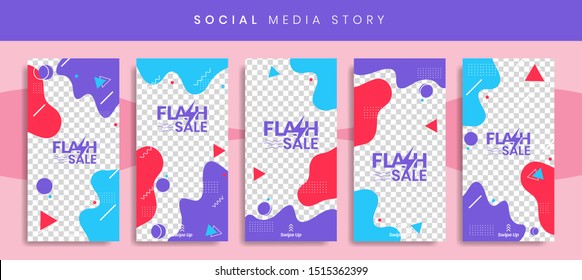 Set 5 of Social Media Instagram Networks Stories Sale Banner Background, Mobile App, Poster, Flyer, Coupon, Gift Card, Smartphone Template Story,Liquid Abstract Modern. editable template eps 10 vector