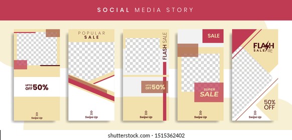 Set 5 Of Social Media Instagram Networks Stories Sale Banner Background, Mobile App, Poster, Flyer, Coupon, Gift Card, Smartphone Template Story, Furniture Modern. Editable Template Eps 10 Vector