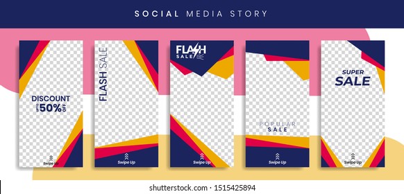 Set 5 of Social Media Instagram Networks Stories Sale Banner Background , Poster, Flyer, Coupon, Gift Card, Smartphone Template Story,  Liquid Abstract Modern Yellow. editable template eps 10 vector