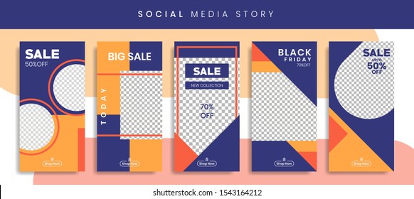 Set 5 of Social Media Instagram Networks Stories Sale Banner Background, Mobile App, Poster, Flyer, Coupon, Gift Card, Smartphone Template Story,Liquid Abstract Modern. editable template eps 10 vector