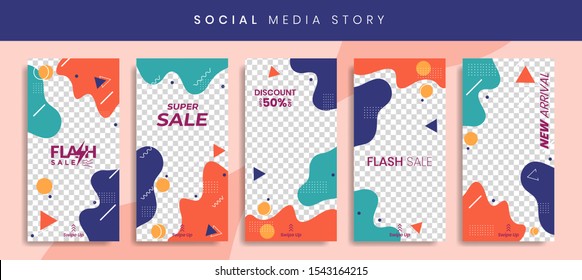 Set 5 of Social Media Instagram Networks Stories Sale Banner Background, Mobile App, Poster, Flyer, Coupon, Gift Card, Smartphone Template Story,Liquid Abstract Modern. editable template eps 10 vector