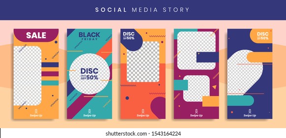 Set 5 of Social Media Instagram Networks Stories Sale Banner Background, Mobile App, Poster, Flyer, Coupon, Gift Card, Smartphone Template Story,Liquid Abstract Modern. editable template eps 10 vector