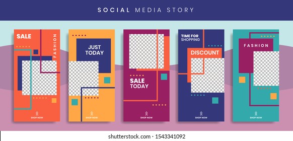 Set 5 of Social Media Instagram Networks Stories Sale Banner Background, Mobile App, Poster, Flyer, Coupon, Gift Card, Smartphone Template Story,Liquid Abstract Modern. editable template eps 10 vector