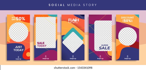 Set 5 of Social Media Instagram Networks Stories Sale Banner Background, Mobile App, Poster, Flyer, Coupon, Gift Card, Smartphone Template Story,Liquid Abstract Modern. editable template eps 10 vector