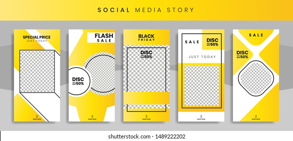 Set 5 of Social Media Networks Stories Sale Banner Background, Mobile App, Poster, Flyer, Coupon, Gift Card, Smartphone Template Story,  Liquid Abstract Modern Yellow. editable template eps 10 vector