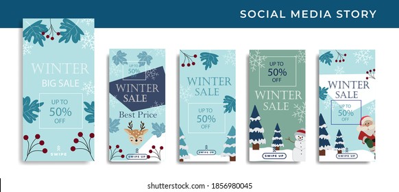 Set 5 of Social Media Networks Stories winter sale Banner Background, Mobile App, Poster, Flyer, Coupon,Smartphone Advertisement  Template Story,Liquid Abstract Modern. editable template eps 10 vector