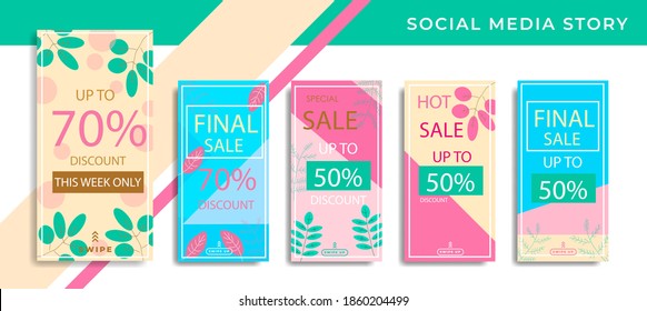Set 5 of Social Media Networks Stories winter sale Banner Background, Mobile App, Poster, Flyer, Coupon, Gift Card, Smartphone Template Story,Liquid Abstract Modern. editable template eps 10 vector
