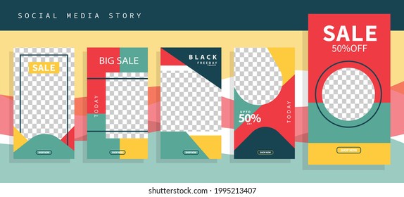Set 5 of Social Media Networks Stories Sale Banner Background, Mobile App, Poster, Flyer, Coupon, Gift Card, Smartphone Template, Liquid Abstract Modern Yellow Navy. editable template eps 10 vector