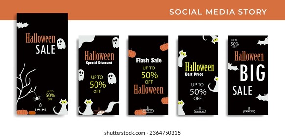 Set 5 of Social Media Networks Stories Halloween banner sale Background, Mobile App, Poster, Flyer, Coupon,Smartphone Advertisement Template Story,Liquid Abstract Modern. editable template eps 10