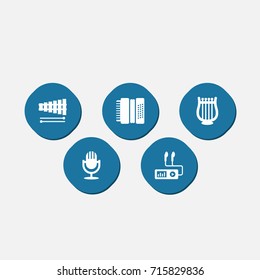 Set Of 5 Song Icons Set.Collection Of Karaoke, Harmonica, Audio Device And Other Elements.
