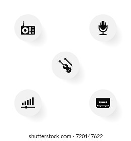 Set Of 5 Song Icons Set.Collection Of Tape, Knob, Karaoke And Other Elements.