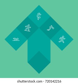 Set Of 5 Sport Outline Icons Set.Collection Of Run, Diving, Swimming And Other Elements.