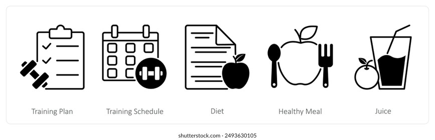 A set of 5 Sports and Fitness icons as training plan, training schedule