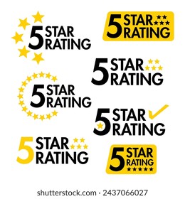 Set of 5 star rating badge. Yellow stars rating badges collection. Vector illustration