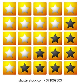 Set of 5 star rating elements starting from 1 star