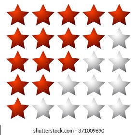 Set of 5 star rating elements starting from 1 star
