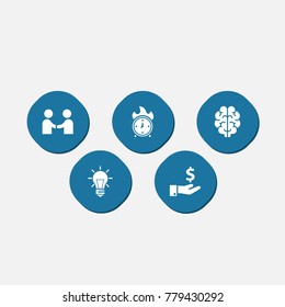 Set Of 5 Startup Icons Set.Collection Of Sponsor, Time In Fire, Intelligence And Other Elements.