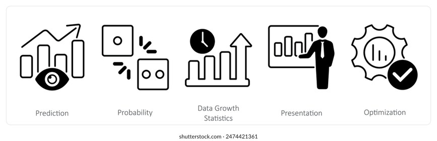 A set of 5 Statistics icons as prediction, probability, data growth statistics