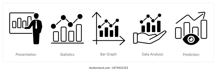 Ein Satz von 5 Statistiksymbolen als Präsentation, Statistik, Balkendiagramm