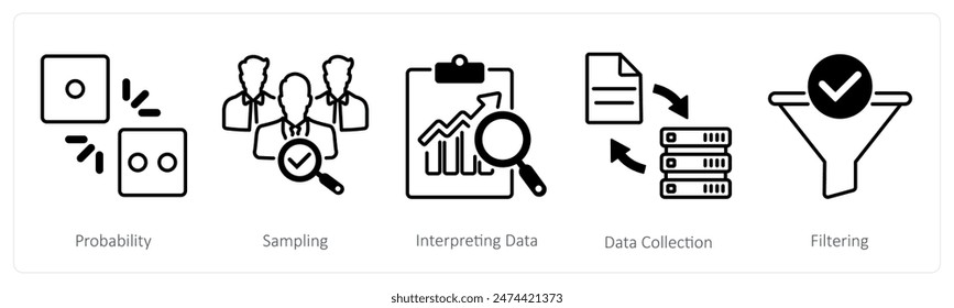 A set of 5 Statistics icons as probability, sampling, interpreting data