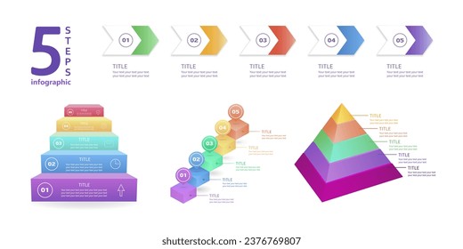 Eine Reihe von fünf Schritten zur Unternehmensinformation. 3 D. Vektorgrafik.