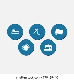 Set Of 5 Stitch Icons Set.Collection Of Machine, Meter, Roll And Other Elements.