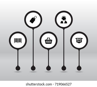 Set Of 5 Store Icons Set.Collection Of Online Support, Label, Bag And Other Elements.