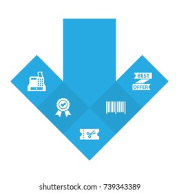 Set Of 5 Store Icons Set.Collection Of Till, Ticket, Best Offer And Other Elements.