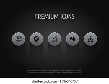 Set of 5 strategy icons set. Collection of profit, teamwork, money and other elements.