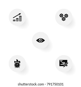 Set Of 5 Strategy Icons Set.Collection Of Gear, Time In Fire, Money Growth And Other Elements.