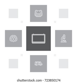 Set Of 5 Studies Outline Icons Set.Collection Of Brain, School Board, Backpack And Other Elements.