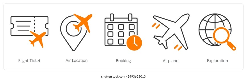 Un conjunto de 5 iconos de verano y viajes como billete de avión, ubicación aérea, reserva