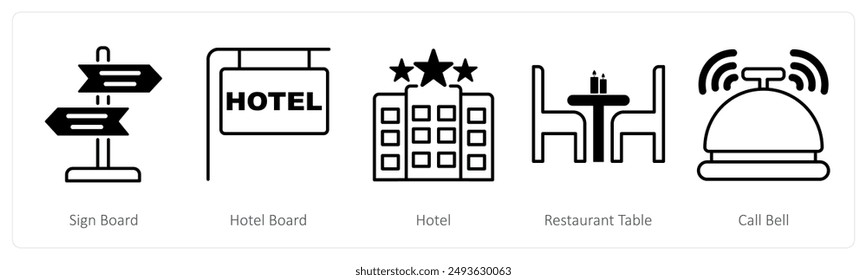 A set of 5 Summer and Travel icons as sign board, hotel board, hote