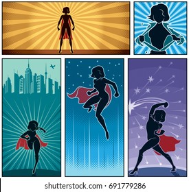 Set of 5 super heroine banners. 