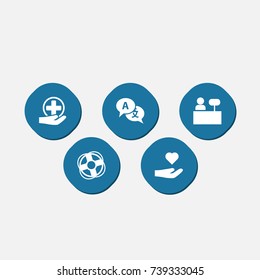 Set Of 5 Support Icons Set.Collection Of Reception, First-Aid, Care; And Other Elements.