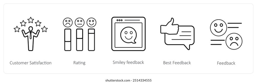 A set of 5 survey and ratings icons such as customer satisfaction, rating