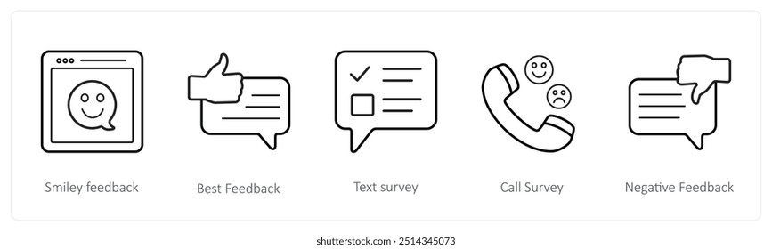 A set of 5 survey and ratings icons such as smiley feedback, best feedback