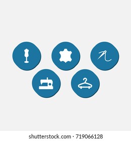 Set Of 5 Tailor Icons Set.Collection Of Eyelet, Skin, Rack And Other Elements.