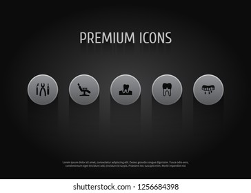 Set of 5 teeth icons set. Collection of chair, equipments, alignment and other elements.